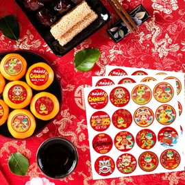 SICOHOME Chinese New Year Stickers - 2025 Year of The Snake Stickers 112 Pcs 0.8 in Round Candy Stickers for Chocolate for Kids Envelope Stickers Lunar New Year Decorations 2025 Party Favor Supplies C
