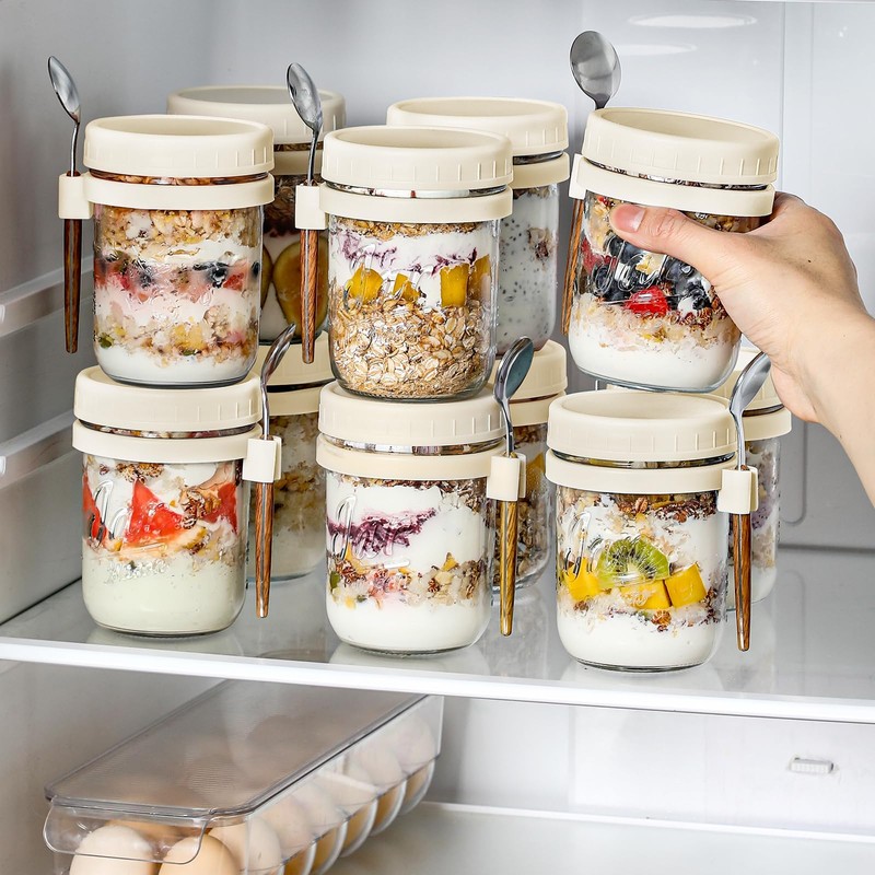 6 Pack Overnight Oats Containers with Lids and Spoons, 16