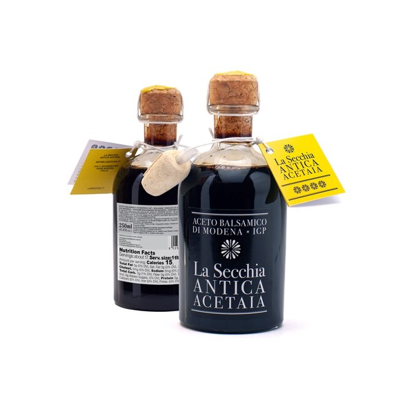 La Secchia - Balsamic Vinegar of Modena IGP "Four Stars", Aged in 16 Juniper Barrels, Medium-High Density, 250 ml Bottle with Cork Dosing Cap, Italian Balsamico Modena