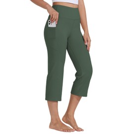 Willit Women's Yoga Capris Pants High Waist Leggings Crop Straight Leg Athletic Exercise Workout Capris 21" Olive Green L