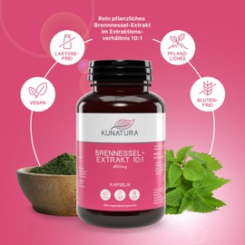 KUNATURA - Nettle Extract 10:1-200 Capsules of 450 mg - High Dose 900 mg Extract per Daily Dose - Nettle Extract without Additives - 1 Can - High Effectiveness - Dietary Supplement