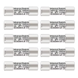 Heschen Solar DC1000V PV Fuse, Photovoltaic Fuses, gPV Type Fuse Link, HSPV-30, 10 * 38mm, 3A 1000VDC, I1 33kA, for Solar PV System Protection, 10PCS