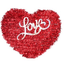 Needzo Red Tinsel Valentine's Heart Decoration, Love Themed Wall Decor for Galentine Party, Easy to Hang, 13.5 Inches