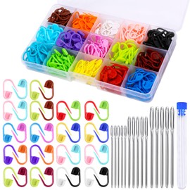 LUNARM 315 Pieces Stitch Markers for Crocheting, Stitch Locking Clip Colorful Knitting Markers Crochet Clips with 15 Pieces Big Eyes Blunt Sewing Needles (2inch/2.3inch/2.7inch)