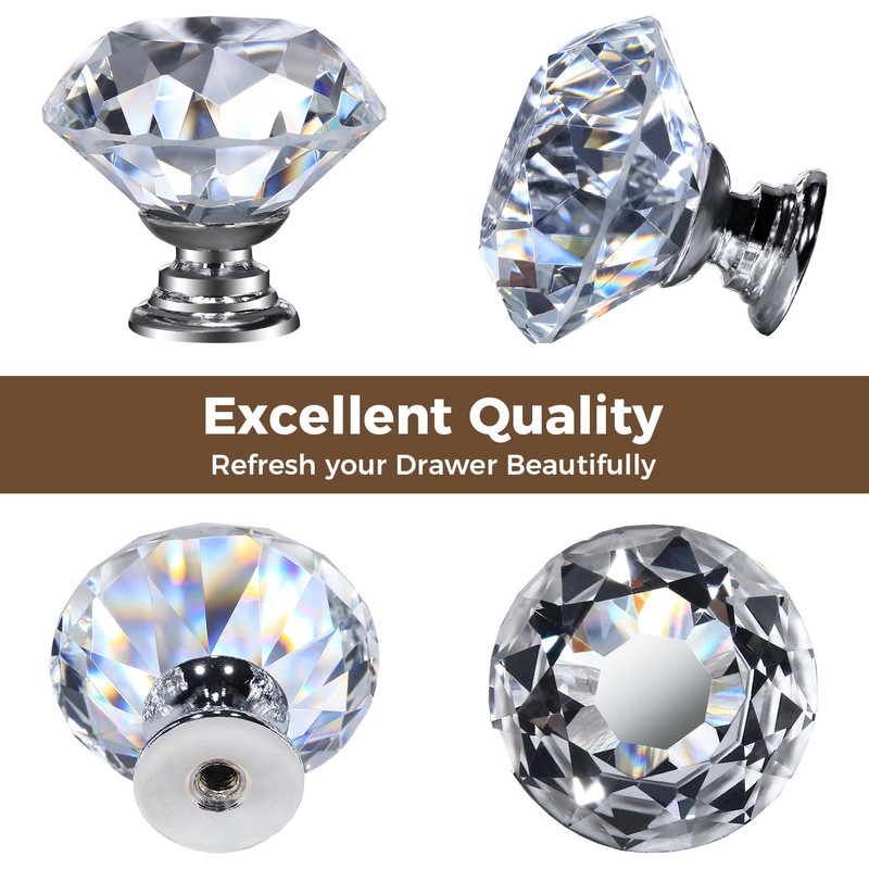 DEELF 12 Packs Kitchen Cabinet Knobs, 40 mm Crystal Cabinet