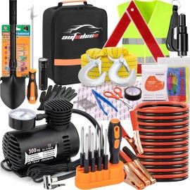 AUTODECO Car Emergency Roadside Assistance Kit with Jumper Cables Tire Inflat...