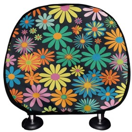 Finagallathe Colorful Hippie Flower Head Rest Covers for Car Auto Seat Protective Polyester Design Headrest Cover Set of 2 Flower Print Auto Seat Protector Universal fit Car SUV Truck