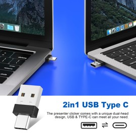 QUI Presentation Clicker Wireless Presenter Remote Clicker for PowerPoint Presentation Remote, Type-c Black PowerPoint Slide Advancer for Mac/Windows/Linux, Google Slide/PPT/Keynote