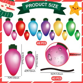Whaline 88Pcs Christmas Car Light Bulb Stickers with Wire Stickers 6 Colors Light Bulb Shape Vinyl Decals Self-Adhesive Xmas Holiday Lights Window Stickers for Car Refrigerator Mailbox Garage