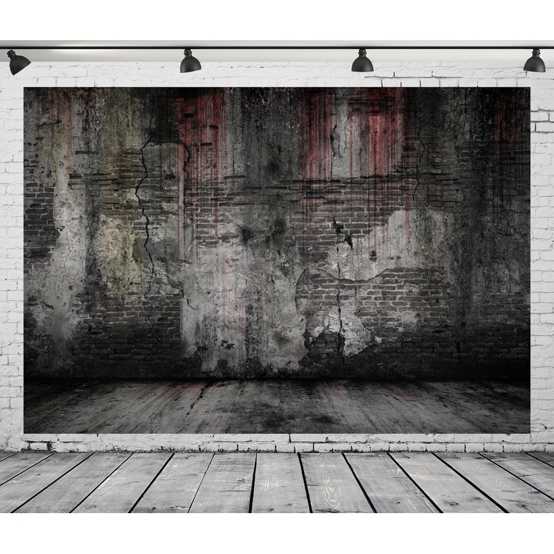 BELECO 7x5ft Fabric Scary Bloody Brick Wall Backdrop Damaged Old