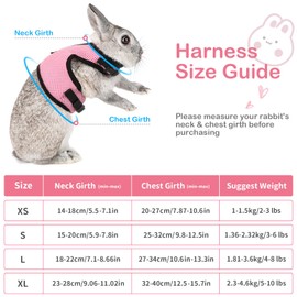 Pettom Bunny Rabbit Guinea Pig Harness Stretchy Elastic Leash Cute Soft Mesh Small Pet Harness No Pull Comfort Outdoor Walking Jogging Padded Vest for Ferret Guinea Pig (L(Chest:10.6-13.3 in))