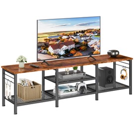 Furologee TV Stand for TVs up to 70 Inch, 63 Inch Entertainment Center with Open Storage Shelves, Television Stands with Soundbar Shelf for Living Room, Bedroom, Rustic Brown