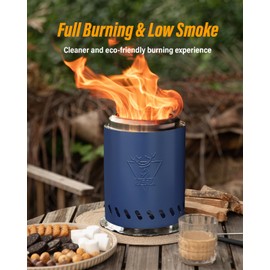 YEFU Tabletop Fire Pit 9.7 x 7.1 in, Low Smoke Camping Stove for Outdoor & Patio, Fueled by Pellets or Wood, Safe Burning Table Top Firepit, with Travel Bag & 2 Mini Sticks & Fireproof Mat, Blue