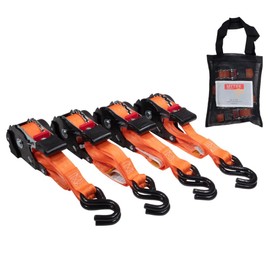 Mytee Products 4 Pack Orange Auto Retract NO-RATCHETING Ratchet Straps | 1" x 12' Retractable Ratchet Straps with Zinc Coated S Hook Tiedowns for Motorcycles, ATVs, Bikes, Trailer Tie-Down