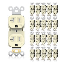TOPELER 20 Pack Ivory Electrical Receptacle Outlet, 20A Tamper-Resistant(TR) Outlet, 2 Pole 3 Wire, Self-Grounding, Electric Sockets for Residential and Commercial Use, UL Listed