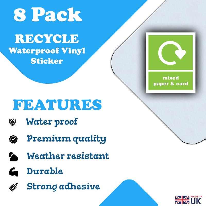 8-Pack - Recycling Bin Sticker Label - Mixed Paper &