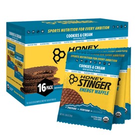 Honey Stinger Honey Stinger Organic Gluten Free Cookies & Cream Waffle | Energy Stroopwafel for Exercise, Endurance and Performance | Sports Nutrition for Home & Gym, Pre & During Workout | 16 Waffles, 16.96 Ounce