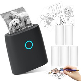 JADENS Mini Sticker Printer-2 Inch Bluetooth Thermal Pocket Printer,Inkless Portable Printer for Study Notes,Photos, Memos,Lists,Gifts,Journals:_1 Printer (Black)+5 Roll Label