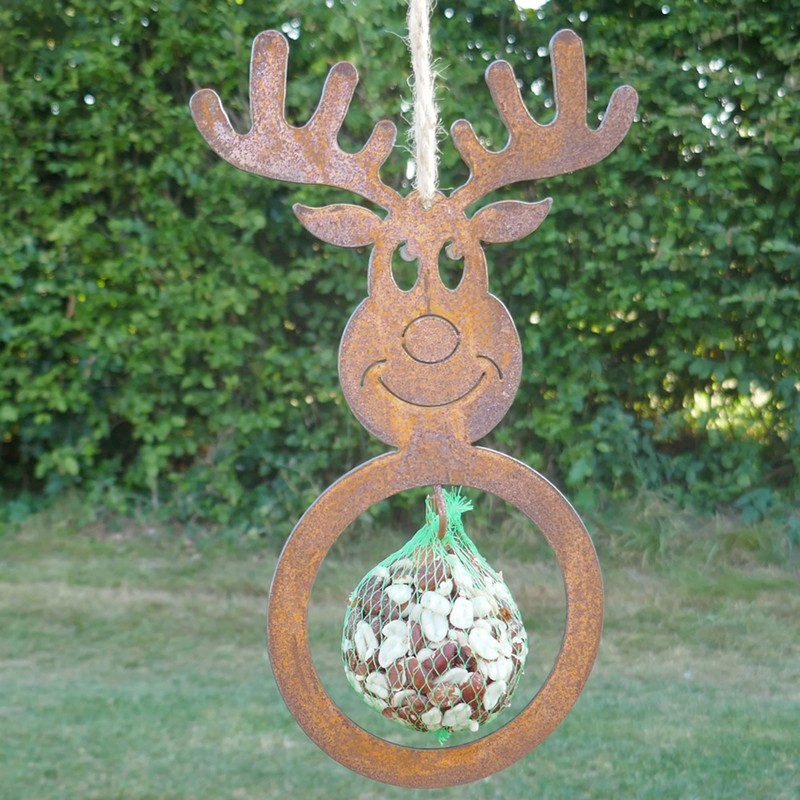 Bird Feeder Elk Deer for Wild Birds in Rust Look