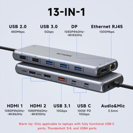 USB C Docking Station USB C Hub Laptop Dual Monitor Multiport Adapter Dock Dongle,USB C to 2 HDMI,DisplayPort,PD Charging,Ethernet,7 USB C/A 3.1/3.0/2.0 Ports,Audio