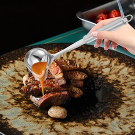 Healvian Set of 2 sauce ladles, ladles, stainless steel soup ladles, sauce ladles, sauce spoons with pouring spout, sauces, pouring spoon, stainless steel soup ladle, sauce spoons, 30 cm