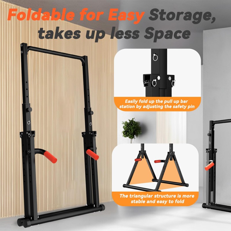 WATBKHE Power Tower Pull Up Dip Station Foldable, Pull Up