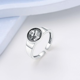 PROESS Memento Mori Ring 925 Sterling Silver Adjustable Open Skull Ring Size 9 Memento Mori Jewellry Gifts for Women Men for Father's Day Christmas