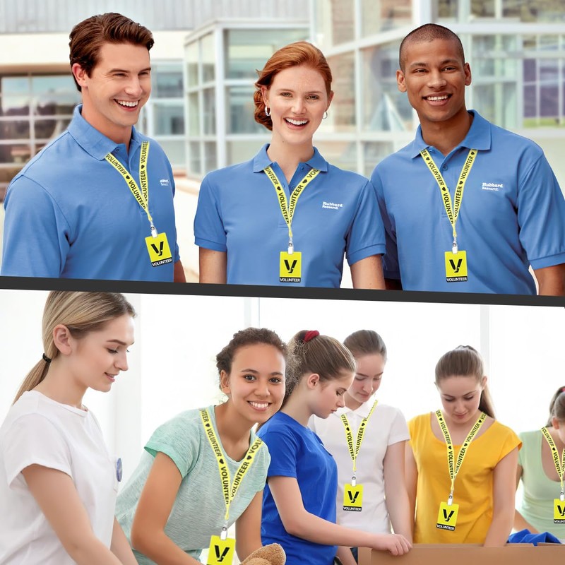 50 Sets Volunteer Lanyards with PVC Plastic Card, Yellow Volunteer