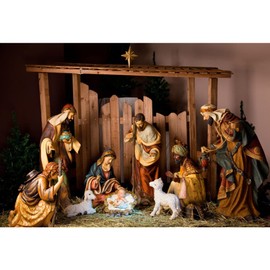 Aoihrraan 3x2,5m Nativity Scene Backdrop Birth of Jesus Sheep Religious Belief Shepherd Sculpture Photography Background Church Bible Story Belief Christian Believer Portrait Photo Studio Props