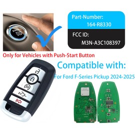 Smart Key Fob for Ford F-Series 2024-2025, Alliskeys Proximity Key Fob Replacement for Ford F150 F250 F350 F450 F550 2024-2025 M3N-A3C108397 RL3T-15K601-BA PC3T-15K601-BB 164-R8370 164-R8330