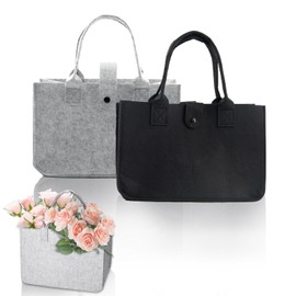 chenyu Pack of 2 Felt Bag Shopper Foldable and Reusable 30 x 20 x 18 cm Felt Bag Small Suitable for Work Travel Picnic Felt Bags Shopper (Black Grey), N