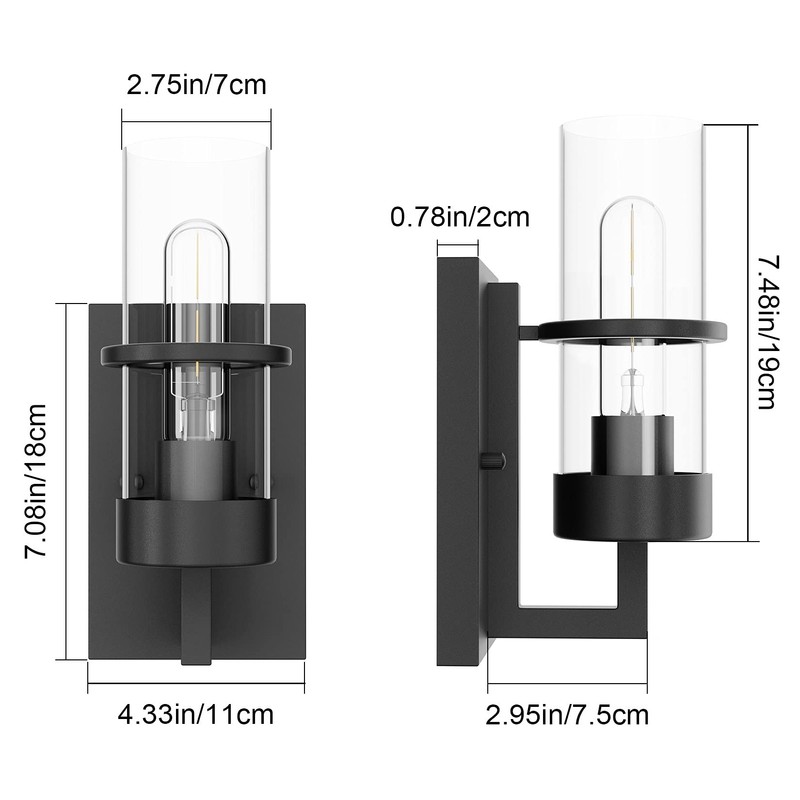 Tipace Black Wall Light Fixtures,Industrial Wall Sconces Clear Glass Wall