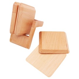 Tiardey Square Solid Wood Tea Coaster Beech Iinsulation Padwith Holder,Set of 6,Rectangle,9cm for Drinks,Coffee,Tea Cup - Light Brown