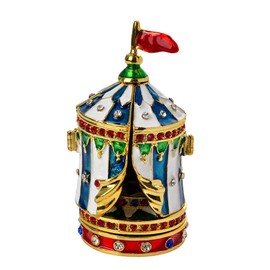 FJ FENGZHIJIE Circus House Trinket Box Gold Plated Enameled Vintage Jewelry Box with Crystal Accents, Hinged Keepsake Box for Rings & Bracelets, Unique Home Décor Gift for All Ages