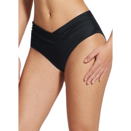 baleaf Women's V Cut Swim Bikini Bottoms High Cut Crossover Swimsuit Bottom Mid Rise Twist Front Bathing Suit Bottoms Cheeky Black XL