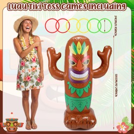 Motionchic 47" Inflatable Luau Tiki Pool Toss Games Tiki Pool Ring Toss Toys with 6 Rings for Indoor Outdoor Summer Tropical Swimming Inflatable Bean Bags Games Hawaiian Luau Party Favors Supplies