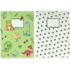 Papierdrachen 4 high-quality school notebooks for children, DIN A4, lined and squared, 32 pages, dinosaur motif, for school enrolment for primary school students, set number 4-16 sheets