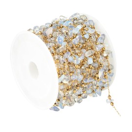 UMAOKANG 13 Feet Clear Gemstone Chain for Jewelry Making, Natural Raw Healing Crystal Necklace Chains Bulk Gold Plated Stainless Steel Jewelry Chains Roll