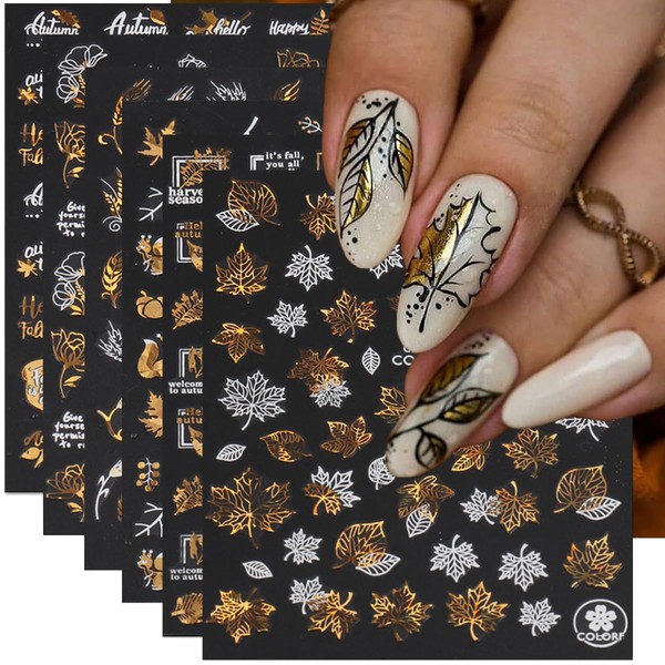 Maple Leaf Nail Art Stickers Decals Fall Nail Stickers 6PCS