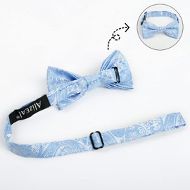 Alizeal Boys Adjustable Floral Paisley Pre-tied Bow Tie and Y Shape 3 Clips Braces Set, Light Blue