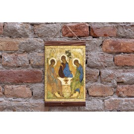 HOLY TRINITY ICON by Rublev Andrei, Greek Orthodox Icon Christian Religion Wood Framed Canvas Print Size: - 11.8x15.7 Inches