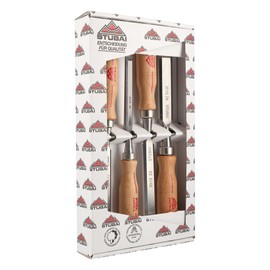 STUBAI Stemmeisensatz Stechbeitel Set mit Holzgriff aus Rotbuche, 4-teilig (12,16,20,24 mm), Stemmeisen zur präzisen Bearbeitung von Holz hochwertiges Werkzeug für Schreiner Tischler Heimwerker