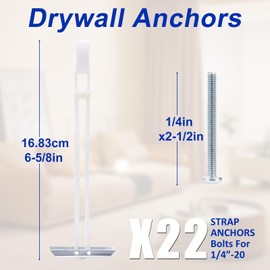 Drywall Anchor with Included Bolts for 1/4-20 Fastener Size, Wall Anchors Drywall Heavy Duty for TV Mounting, Hollow-Wall Anchors Screws Kit Holds Up to 270 Pounds Each in 1/2-in Drywall-22 Pack
