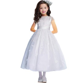 DZdress Kids Appliques Pageant Wedding Flower Girl Dresses Organza with Bow 12 White