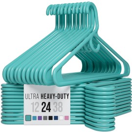 NEATERIZE Thick Heavy Duty Hangers - Aqua Plastic Clothes Hangers 24 Pack - Great for Coat Hanger, Jackets Jeans & Suit Hanger for Closet - New Apartment Essentials Percheros Ganchos para Colgar Ropa