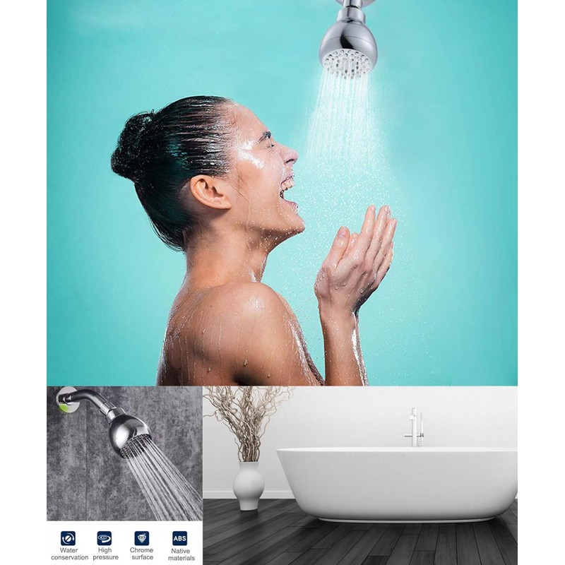 High Pressure Shower Head 3 Inches Showerhead Chrome with Adjustable