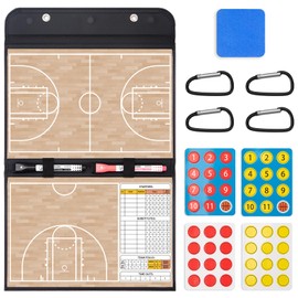 WISYOK Leather Covered Magnetic Basketball Lineup Board, Foldable and Portable Clipboard for Coaches with 48 Cards, 2 Markers, 4 Hooks and 1 Organizer Bag