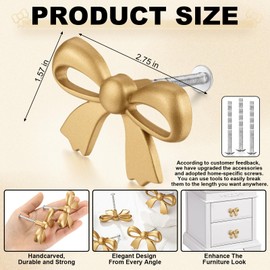 MorningRo Bow Drawer Knobs Metal Bow Dresser Knobs Vintage Handles for Dresser Gold Handles for Home Bedroom Kitchen Cabinets Hardware Cupboard(Classic Style,2.8 x 1.7 Inches)