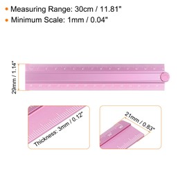 sourcing map 2pcs Folding Straight Ruler 30cm Metric Aluminum Alloy Protractor Foldable Angle Ruler Geometric Measuring Tool with Angle Line for Architects Artists Office, Lotus Pink