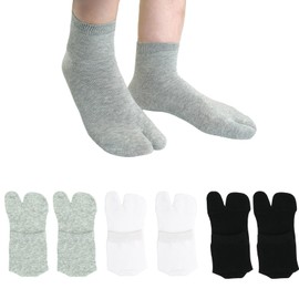 Women's Flip Flop Split Toe Tabi Socks - 6 Pack Athletic Cotton Crew Length Quarter Ankle Two Toe​ (2 Black/2 White/2 Gray)